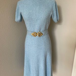 VTG St. John Knits Dress Sz S/M Sky Blue Belt Short Sleeve 1960s Chest 36” HTF
